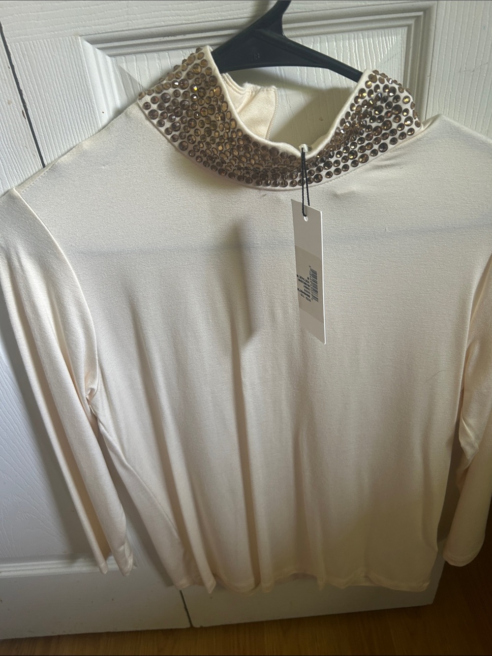 Lagence Embellished Collar Ivory Long Sleeve Top